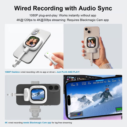 SelfieSight : Mini Vlogging Selfie Display for iPhone – Wired Rear Camera Monitor with Bluetooth Remote